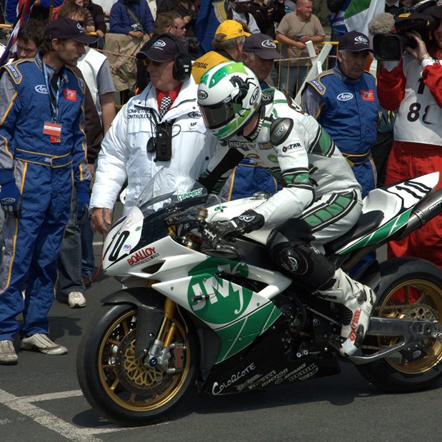 Conor Cummins prepares to start the Superbike race at the Centenary TT. He will be with a new team for the 2008 event.
